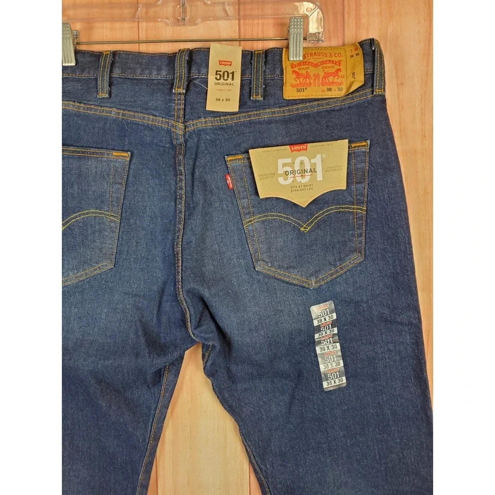 Levis 501 Mens Jeans 38x32 Blue Denim 5-Pocket Straight-Leg